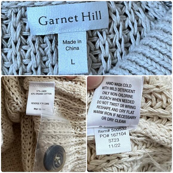 Garnet Hill Ecru Maren Linen & Organic-Cotton Cardigan Size Large Style 500532 - Picture 14 of 15